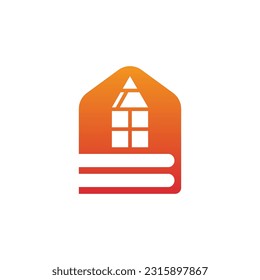 logotipo educativo Construcción de conceptos con lápiz y libros en forma de flecha que indica el progreso