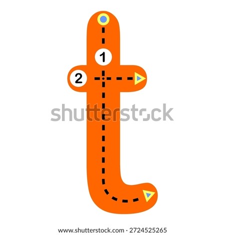 Educational lowercase letter T tracing worksheet for kids. Suitable for preschool and early learning handwriting practice.
