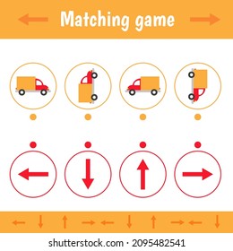 Educational matching game for kids. Simple level. cars. Stroke