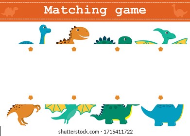 Educational matching  game for preschool children  with funny dinosaurs. Vector illustration for children's magazines and preschool institutions