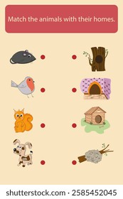Educational matching game for preschool children with animals vector illustrations.