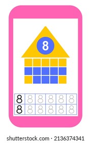 Educational material for kids. Preschool worksheet activity. Worksheet for training numbers. Number 8.