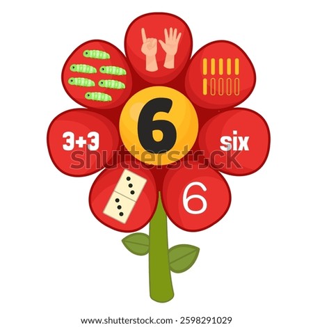 Educational material for learning numbers. Cartoon illustration cute flower. Counting 1-10.
