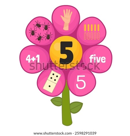 Educational material for learning numbers. Cartoon illustration cute flower. Counting 1-10.
