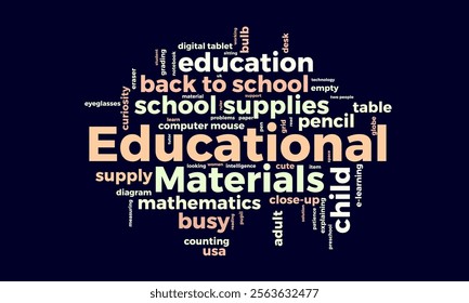 Educational Materials word cloud template. Educational Materials concept vector tagcloud background.