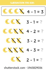Educational math children game. Subtraction with moon.