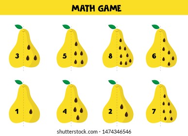 Educational math game for children. Worksheet. Fruit games.