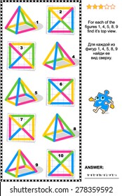 Educational math puzzle: Find the top view for every colorful wire object. Answer included.
