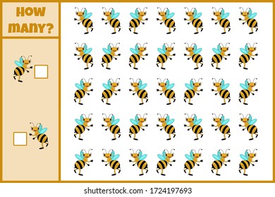 Educational mathematical game. Count the number of bees. Count how many bees. Counting game for children.