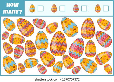 Educational mathematical game. Count the number of easter eggs. Count how many easter eggs. Counting game for children.