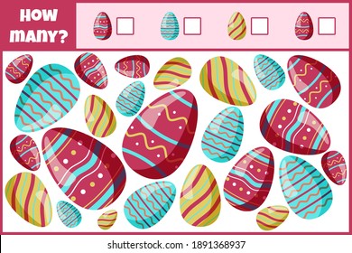 Educational mathematical game. Count the number of easter eggs. Count how many easter eggs. Counting game for children.