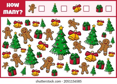 Educational mathematical game. Count the objects. Count how many objects. Counting game for children.