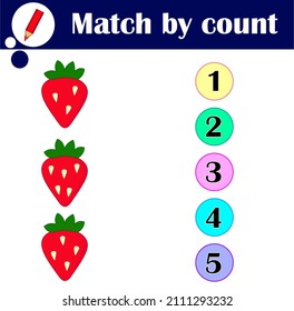 Educational a mathematical game. Count the seeds on strawberries and choose the right answer