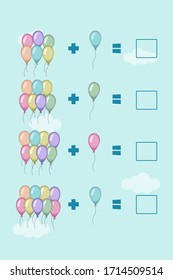 Educational a mathematical game. Counting game for preschool children. Count the number of balloons and write the result.