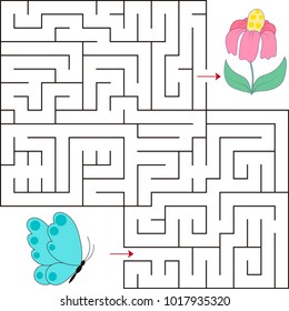 Educational a mathematical game.
Maze game for kids. Help the butterfly find the way to the flower. Vector template page with game.