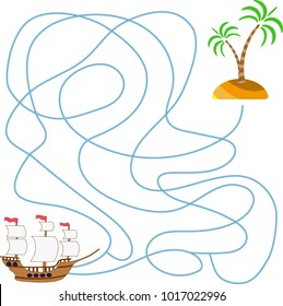 Educational a mathematical game.Help the ship find the way to the island.
Maze game for kids. Vector template page with game.
