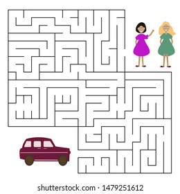 Educational  a mathematical logic game.
Maze game for kids.Find right way. Isolated simple square maze on white background. Vector template page with game.