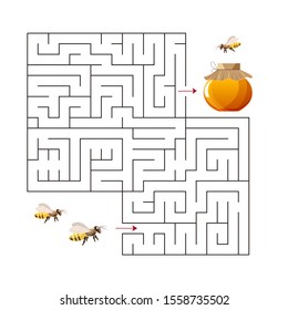 Educational  a mathematical logic game.
Maze game for kids.Find right way. Isolated simple square maze on white background. Vector template page with game.