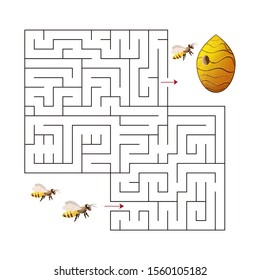 Educational  a mathematical logic game.
Maze game for kids.Find right way. Isolated simple square maze on white background. Vector template page with game.