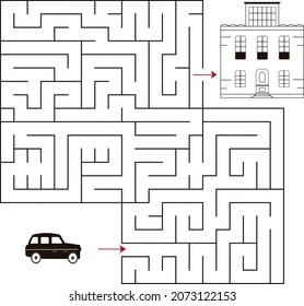 Educational  a mathematical logic game.
Maze game for kids.Find right way то houme. Isolated simple square maze on white background. Vector template page with game.
