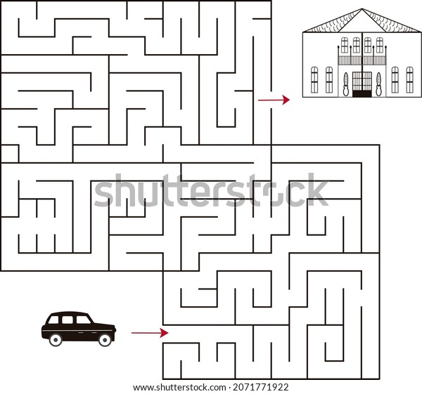 Educational  a mathematical\
logic game.\
\
Maze game for kids.Find right way то houme. Isolated\
simple square maze on white background. Vector template page with\
game.\
\
