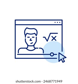 Educational maths male video blogger. Square root and x. Virtual lectures, distance learning opportunities. Pixel perfect, editable stroke vector icon