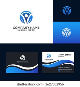 Educational modern logo Business card blue background