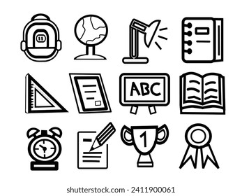 Educational monoline icon set, simple vector design,