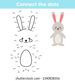 Educational Numbers Game For Children, Connect The Dots. Vector Kawaii Easter Rabbit. Coloring Page.