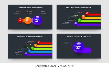 Paquete de Ilustración vectorial de diseño de diapositivas de gráfico de cinco y un paso. Clean Analysis 3 4 5 1 Conjunto de Plantillas de presentación de diapositivas de gráfico de opciones.