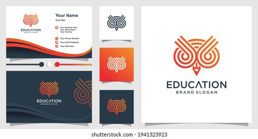 Logo für Erziehungskeule mit Streifen und Bleistift-Konzept und Visitenkartendesign Premium Vektor