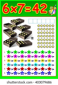 Educational page for children with multiplication table. Developing skills for counting and multiplication. Vector image.