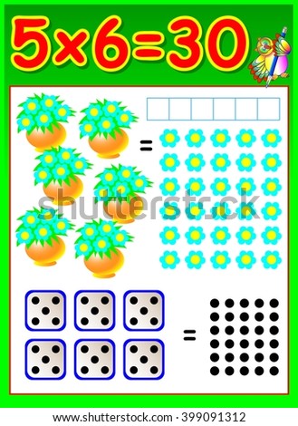 Educational page for children with multiplication table. Developing skills for counting and multiplication. Vector image.