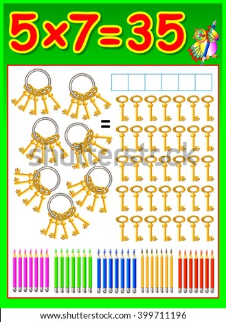 Educational page for children with multiplication table. Developing skills for counting and multiplication. Vector image.