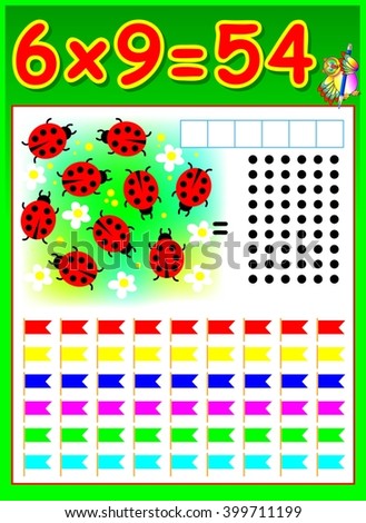 Educational page for children with multiplication table. Developing skills for counting and multiplication. Vector image.