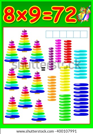 Educational page for children with multiplication table. Developing skills for counting and multiplication. Vector image.