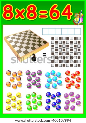 Educational page for children with multiplication table. Developing skills for counting and multiplication. Vector image.