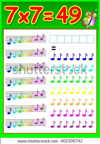 Educational page for children with multiplication table. Developing skills for counting and multiplication. Vector image.