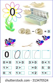 Educational page for children with number 0. Vector image.