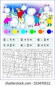Educational page for children with numbers. Vector image. Find and paint the numbers. 
