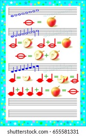 Educational page for children to study musical notes. Vector image.