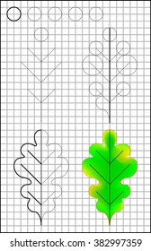 Educational page with exercises for children on a square paper. Developing skills for writing and drawing. Vector image.
