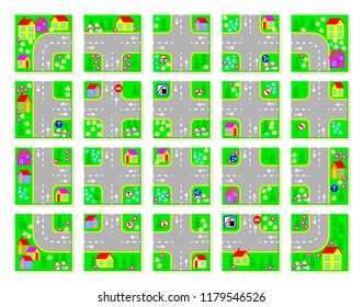 Educational page for kids. Cut the squares, make the village with your own Traffic Laws and drive by toy cars. Developing skills for cutting and handwork. Vector image.