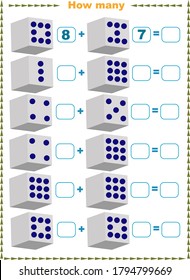  educational page with math examples for kids. count and fill in blank cells