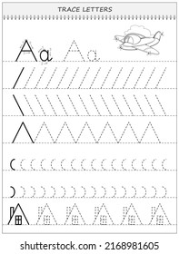 Educational page on line for kids. Black and white printable worksheet for children school textbook. Developing writing and tracing skills. Sheet for online education. Back to school. Vector image.