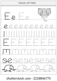 Educational page on line for kids. Black and white printable worksheet for children school textbook. Developing writing and tracing skills. Sheet for online education. Back to school. Vector image.