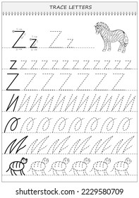 Educational page on line for kids. Black and white printable worksheet for children school textbook. Developing writing and tracing skills. Sheet for online education. Back to school. Vector image.