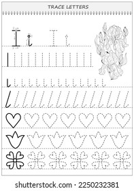 Educational page on line for kids. Black and white printable worksheet for children school textbook. Developing writing and tracing skills. Sheet for online education. Back to school. Vector image.