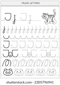 Educational page on line for kids. Black and white printable worksheet for children school textbook. Developing writing and tracing skills. Sheet for online education. Back to school. Vector image.