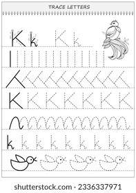 Educational page on line for kids. Black and white printable worksheet for children school textbook. Developing writing and tracing skills. Sheet for online education. Back to school. Vector image.